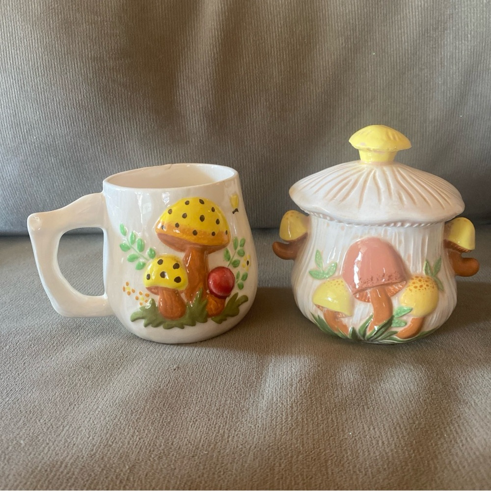 Mushroom Ceramic Mug And Canister With Lid Set Kitchen Decor